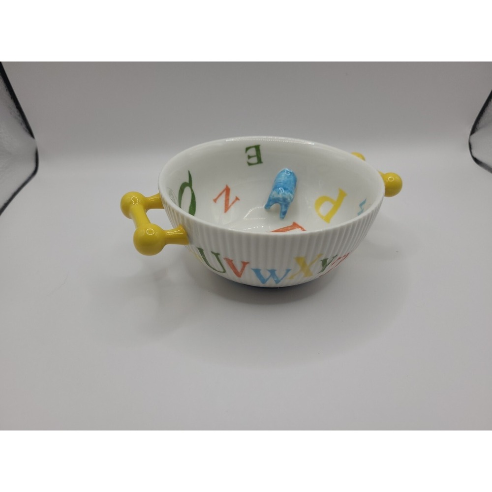 Anthropologie Child's Alphabet Bowl with Blue Sheep Lamb - Picture 3 of 4